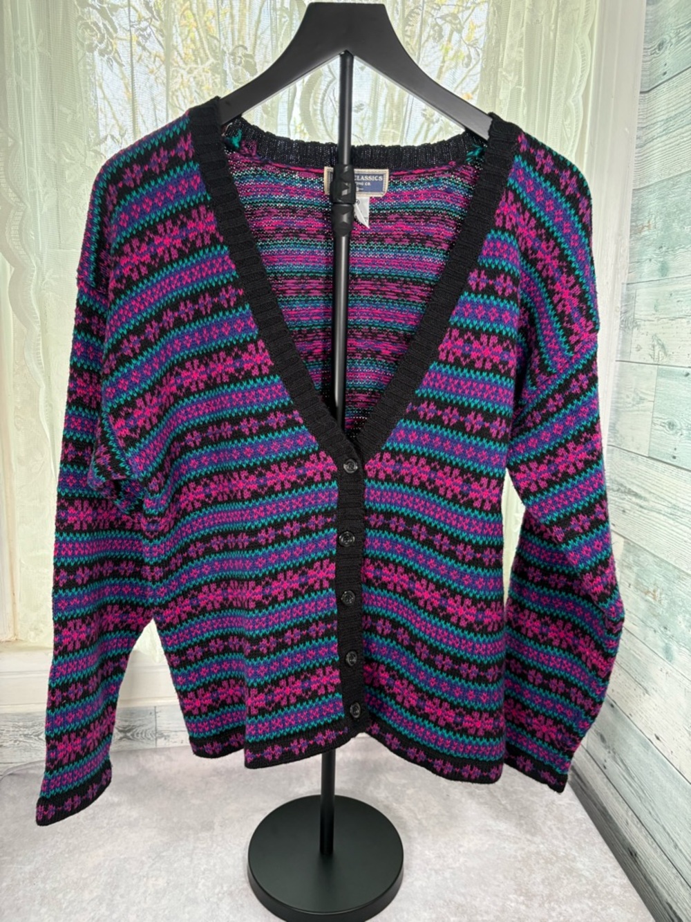 Vintage Erika Classics Colorful Knit Cardigan Sweater Size M Coogi Style